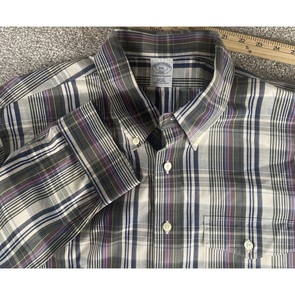 Brooks Brothers Colorful Plaid Button Down Mens XXL Slim Fit Non Iron Cotton